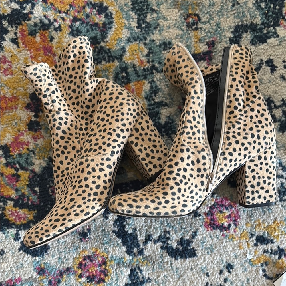 Leopard Print Block Heel Ankle Boots